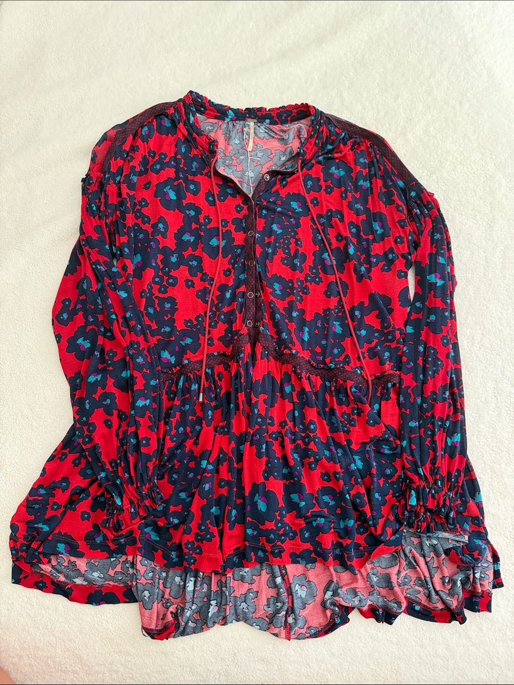 Free People Red Floral Button-Front Top/ dress